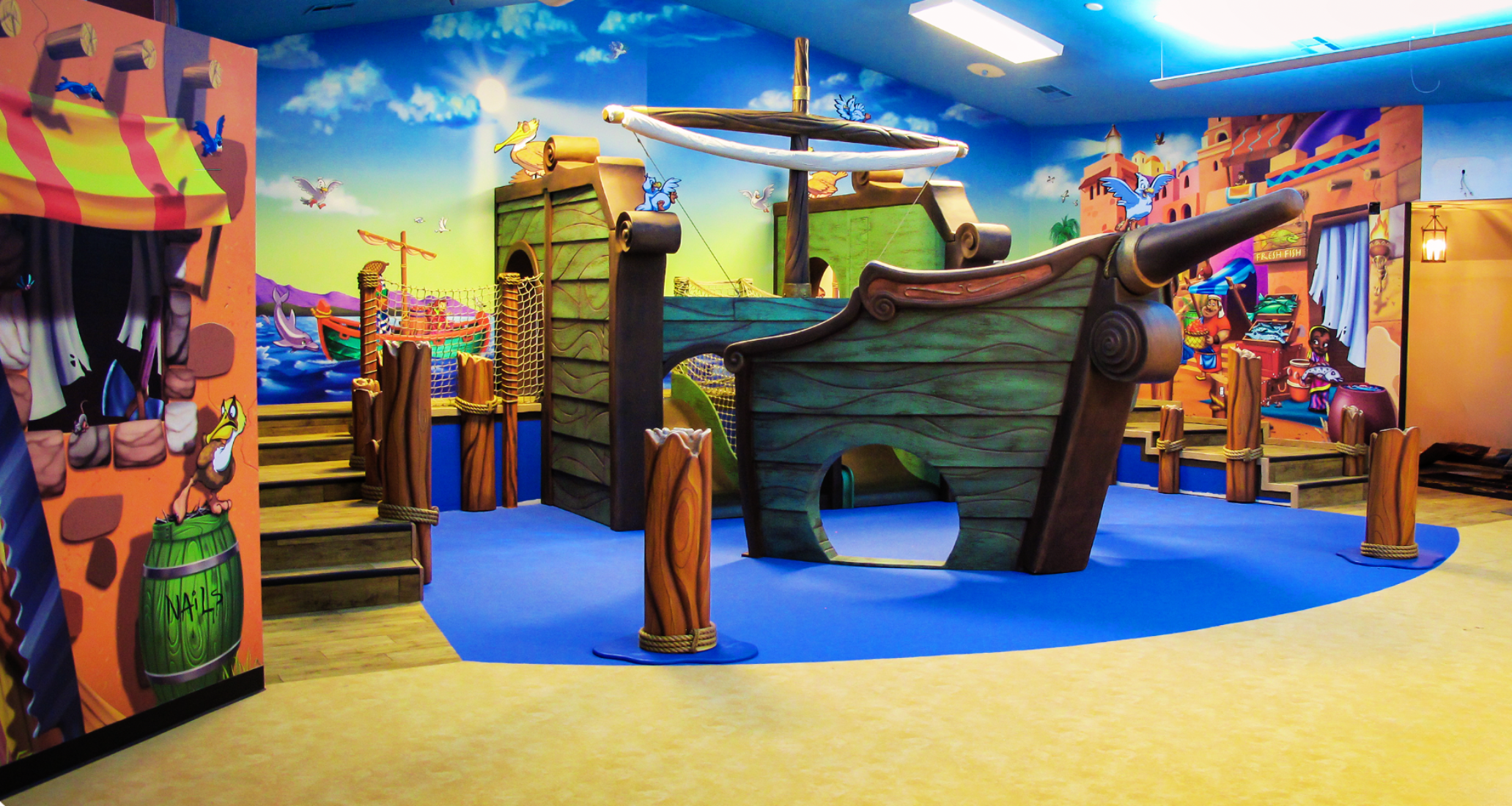 Wacky World Studios church with pirate ship
