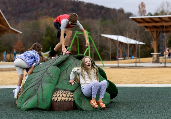 smiling face on playground equipment 