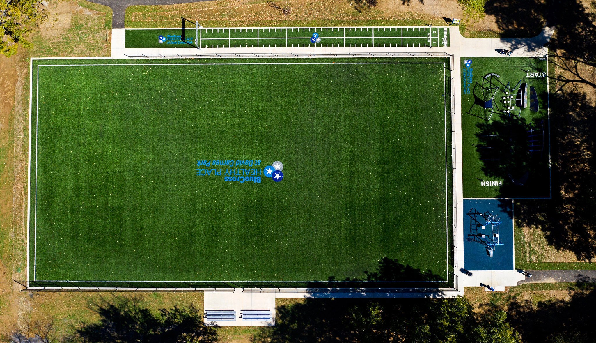 David Carnes Park with sports field, challenge course, & workout equipment