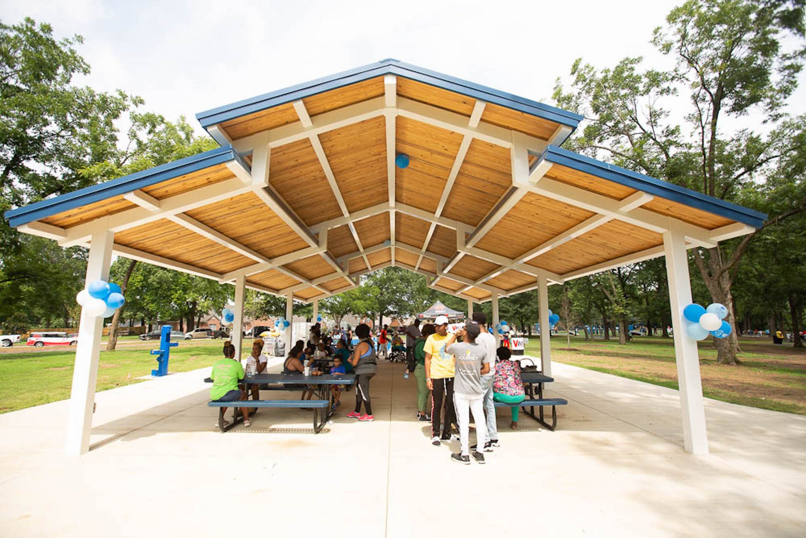 Community gathering in BCBS and IMPACT Parks pavilion
