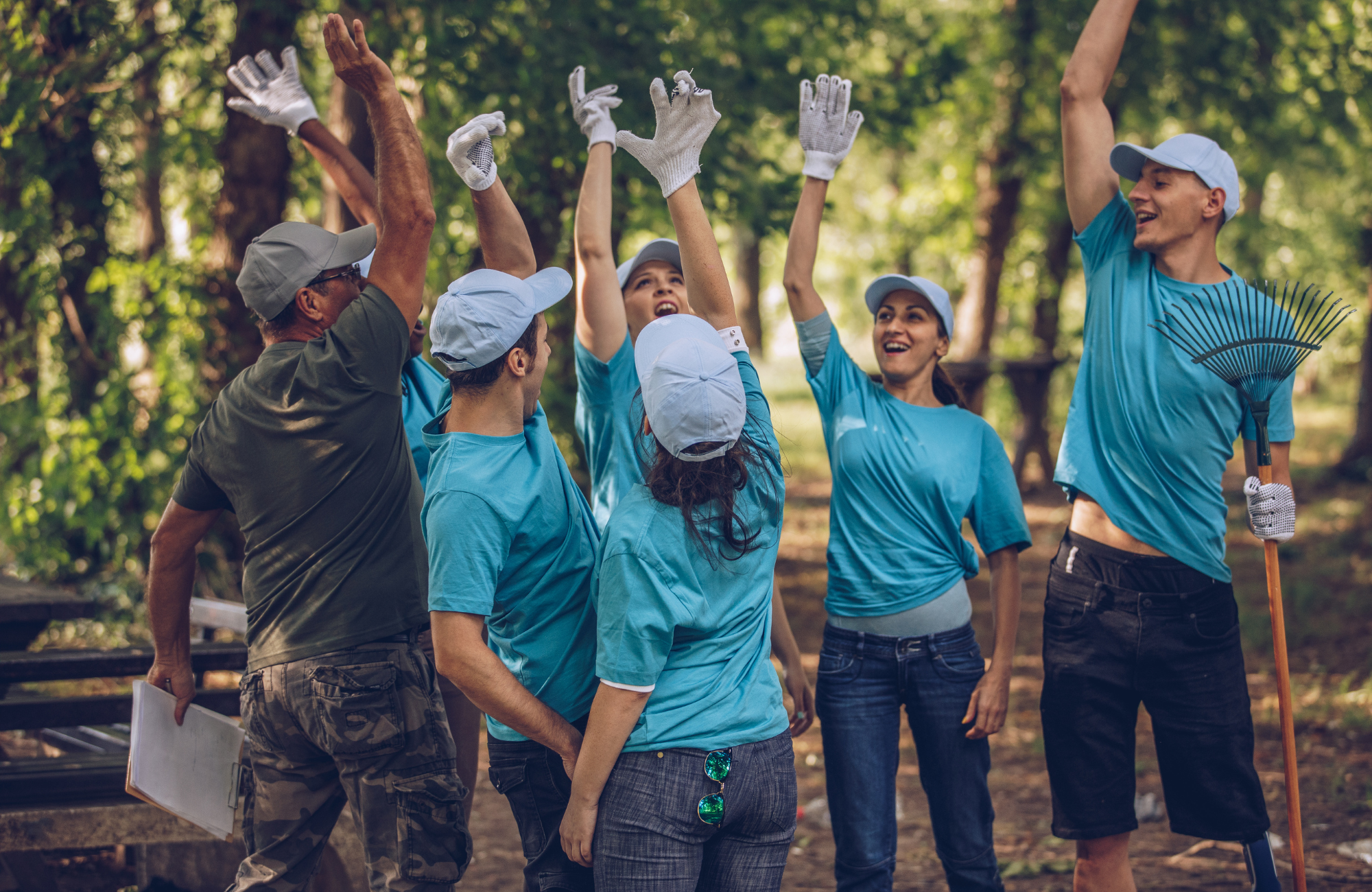 Group of volunteers ready to build a park