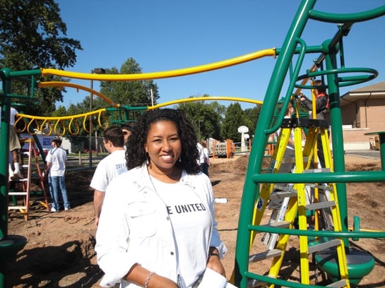 a woman smiling while the new park is being built