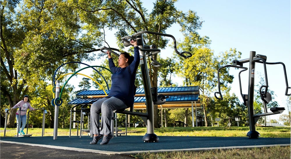 Outdoor Fitness Station Surrounded by Nature