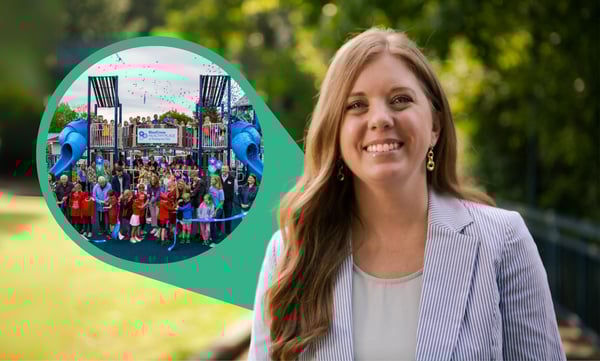 Kathryn Barnes with Photo of Healthy Places Playground Grand Opening