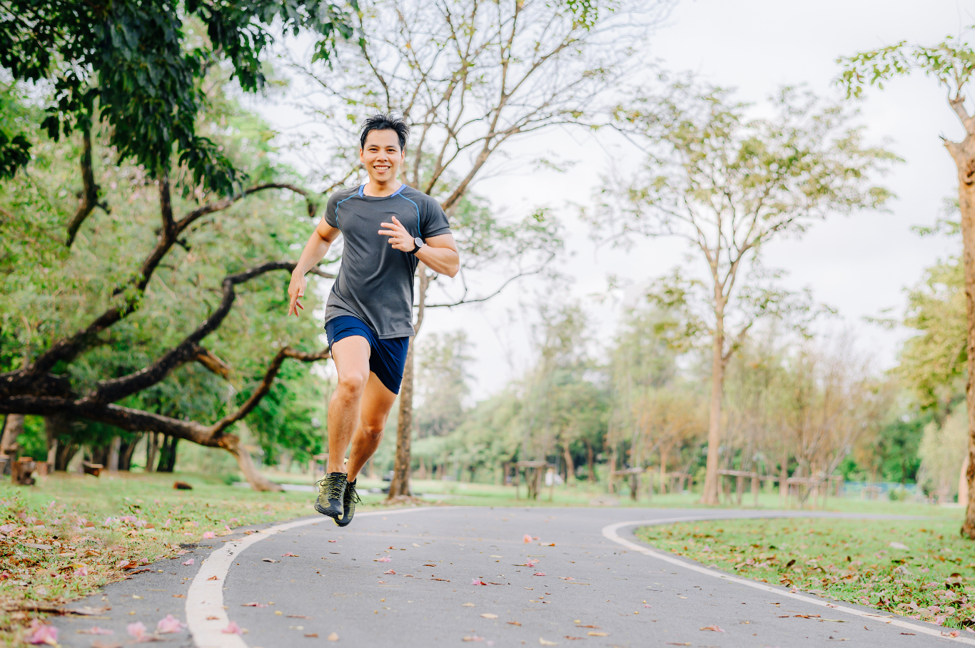Runner on paved park path Runner on paved park path