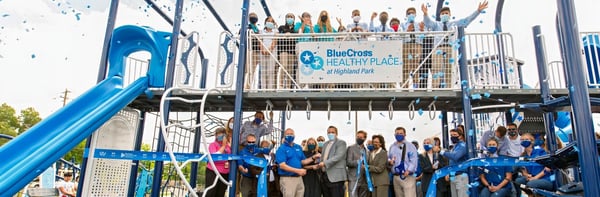 ribbon cutting celebration at the bluecross healthy place park