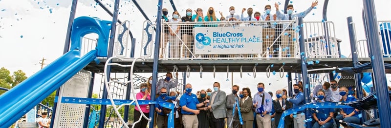 ribbon cutting celebration at the bluecross healthy place park